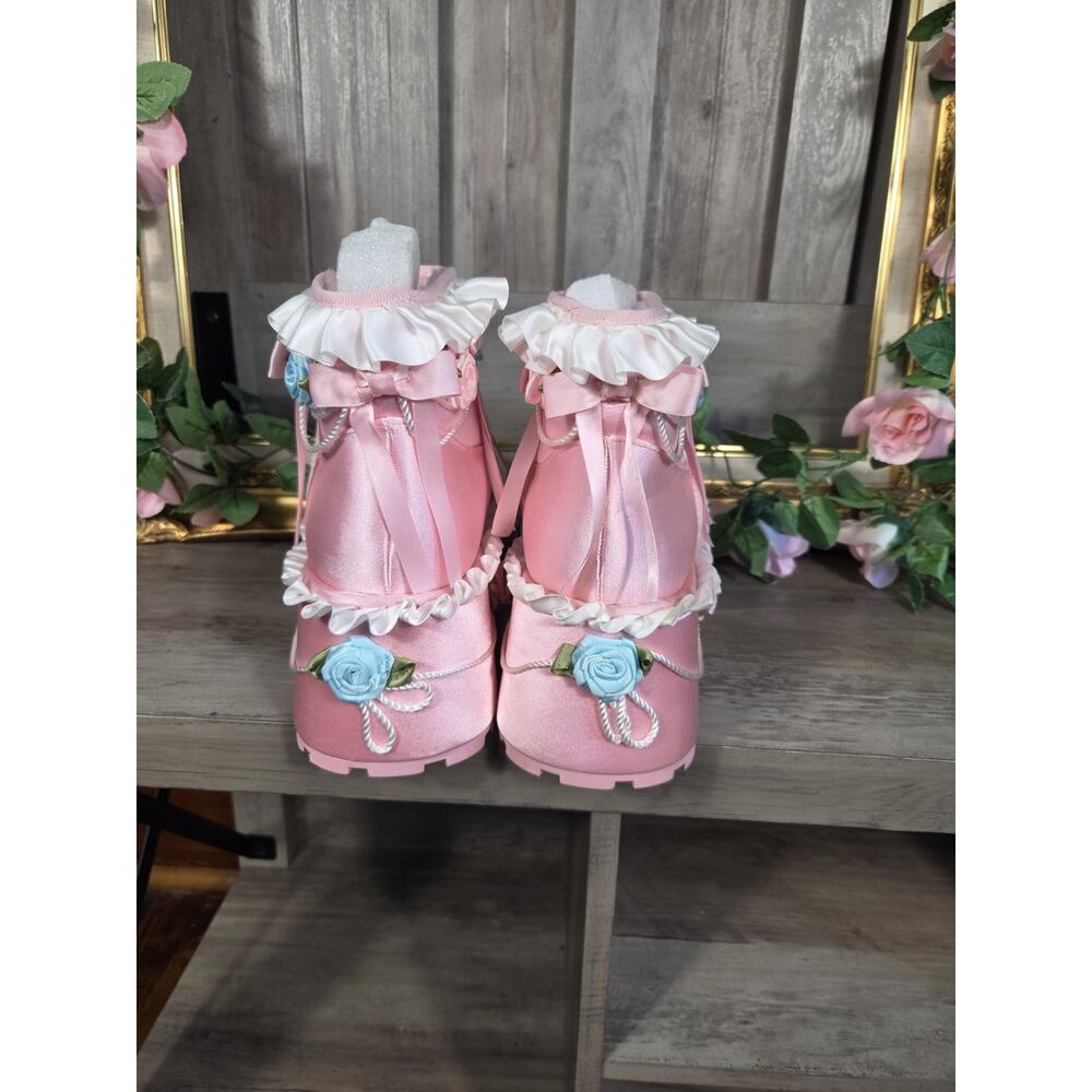 Dolls Kill Elsa Cake Bootie Pink Platform Boots Women's US 7 Lolita Coquette - Picture 4 of 9